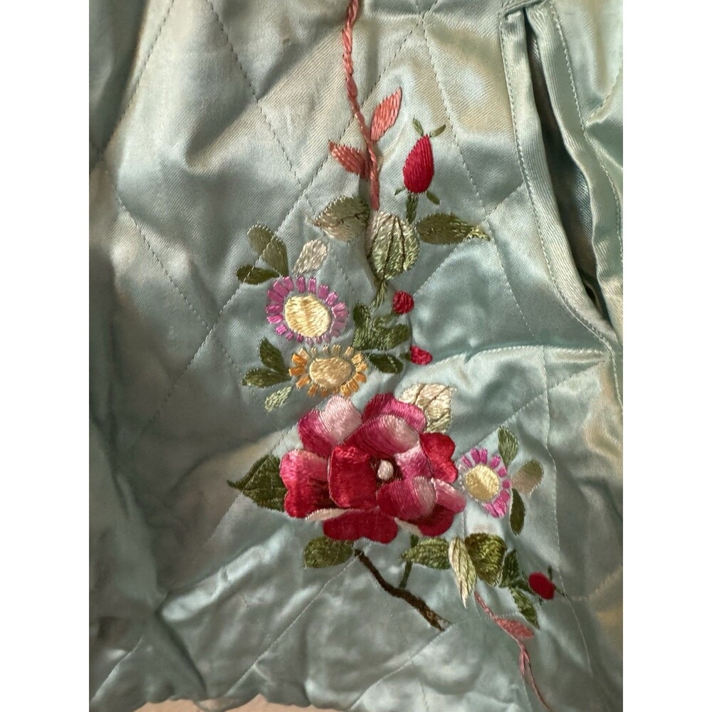 Vintage Asian Inspired Satin Jacket Size S Teal Blue Frog Closure EUC - Picture 2 of 5